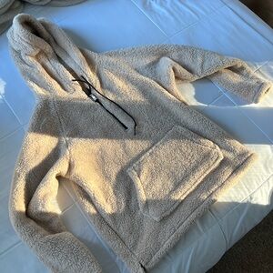 VS PINK Tan Quarter Zip Sherpa Hooded Pullover